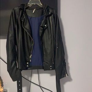 Loose fitting hooded leather jacket